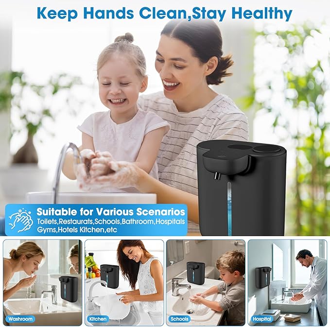 Automatic Foaming Soap Dispenser,Touchless Soap Dispenser,16.9oz/500ml Rechargeable Wall Mounted Smart Dispenser for Bathroom Kitchen,Easy for Toddlers(Black)