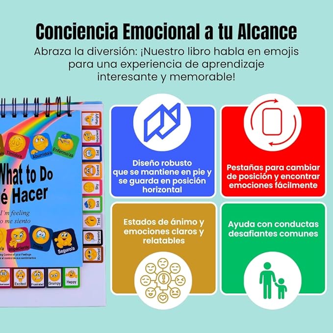 Thought-Spot I Know What to Do Flipbook (Sp/Eng) | Emotions Wheel & Feelings Chart | Emotional Regulation Tool Home, Class, or Calm Down Corner | Helps Kids Learn Coping Skills | Autism Must-Have