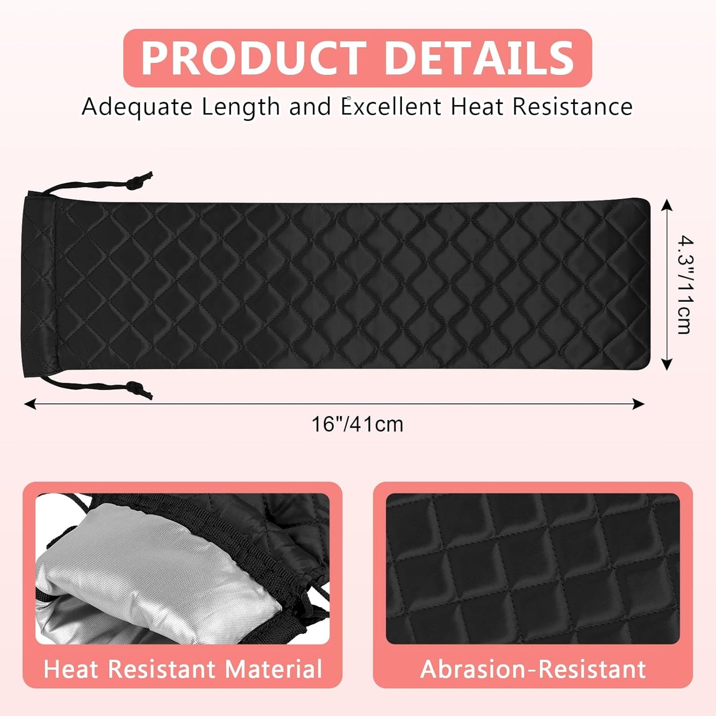 AMIJEAL Heat Resistant Hair Tools Organizer Bag Portable Travel Drawstring Storage Cover Pouch for Hair Straightening Irons, Curling Irons, Flat Irons and Hot Styling Tools(16" x 4.3")