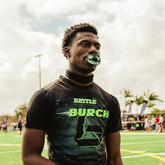 Battle Sports Oxygen Football Mouthguard - Football Mouth Guard with Strap, Superior Airflow & Better Performance, Maximum Breathability, Works with Braces (Racing- Green)