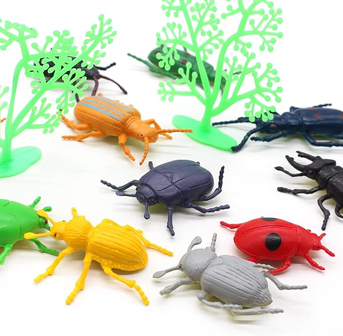 SmilerSmile Animal Assorted Mini Plastic Figures Toy Set, Educational Party Cake Topper, Goody Bag Filler (12pcs Beetle)