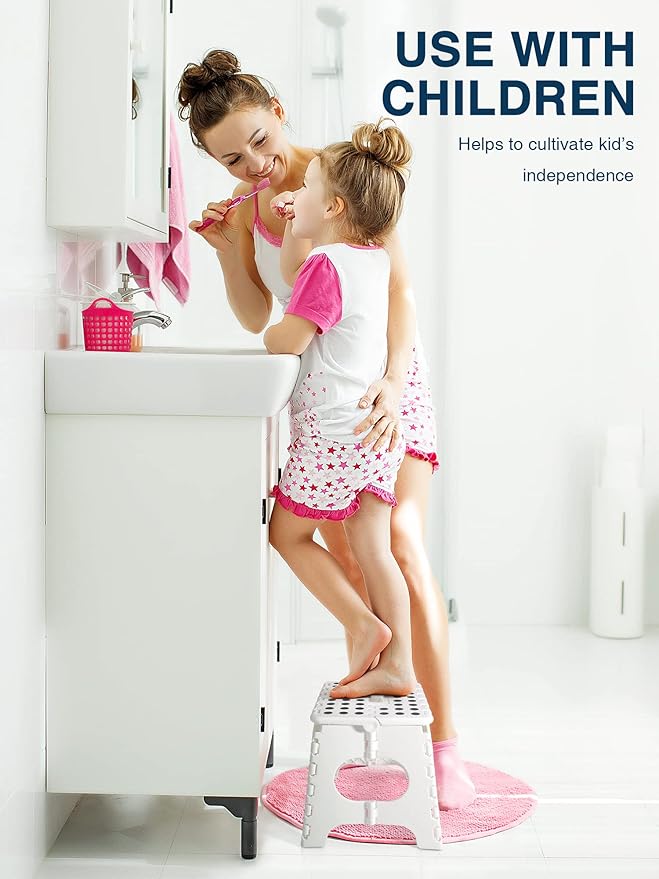 Dyforce Non-Slip Folding Step Stool - 11 inch Height Premium Heavy Duty Foldable Step Stool for Kids, Kitchen Garden Bathroom Camping Stepping Stool - White