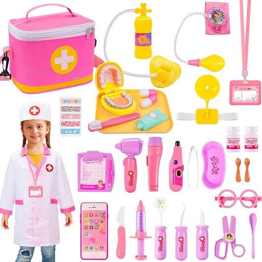 Meland Doctor Kit for Toddlers 3-5, Dentist Play Set with Teeth for Kids Pretend Play Girl Toys Birthday Gift for Toddler Girls Aged 3 4 5 6 Years Old