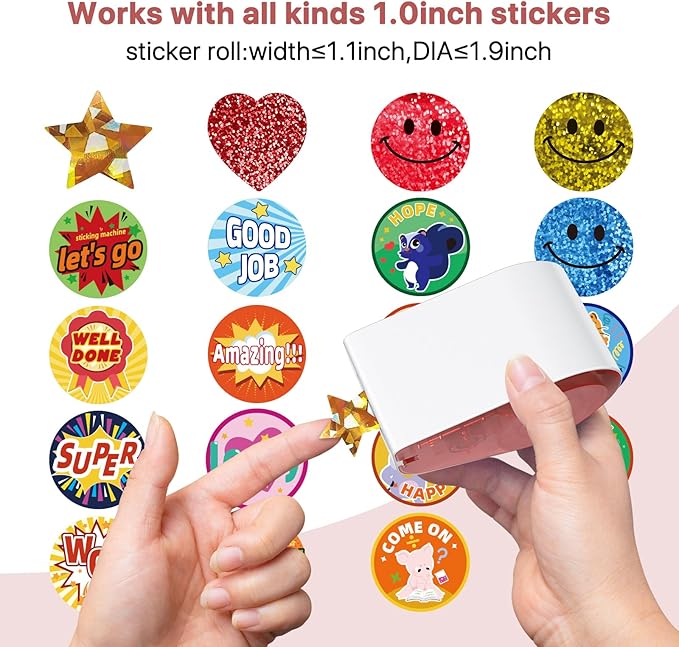 Manual Sticker Dispenser for Rolls of Stickers with 1520Pcs 1Inch Gold Star,Red Heart,Smiley Face Stickers for Kids Reward,Behavior Chart,School Classroom Student Teacher Supplies Gifts(Red)