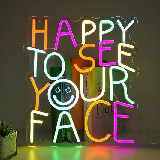 LED HAPPY TO SEE YOUR FACE Sign - Classroom Decor Inclusive Wall Decoration Welcome Gift Teacher Present for Primary Schools and Kindergartens - Birthday (14.2"12.6")