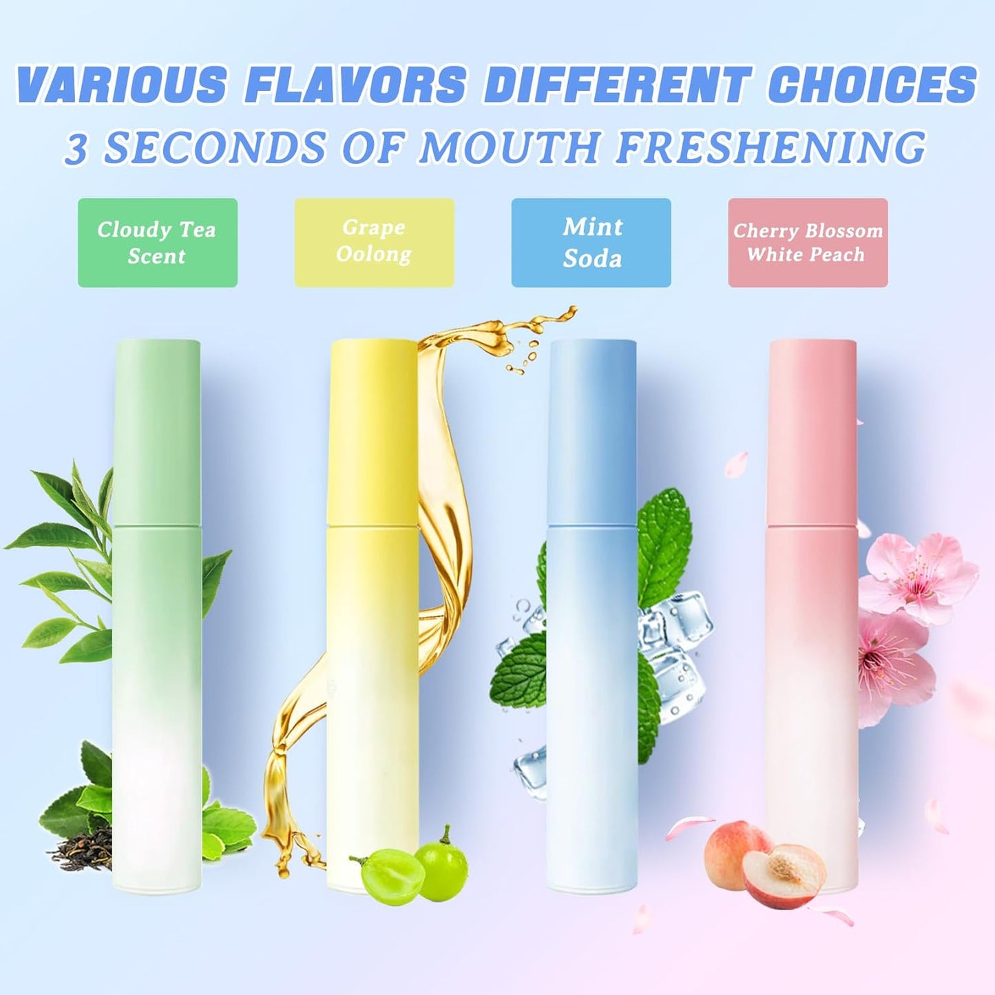 8PCS Breath Refresher,Multi-flavor Fresh Breath Spray for Oral Care,Portable Dry Mouth Spray,Refreshing Mouth Freshener for All Ages,Natural Fresh Oral Spray for Bad Breath