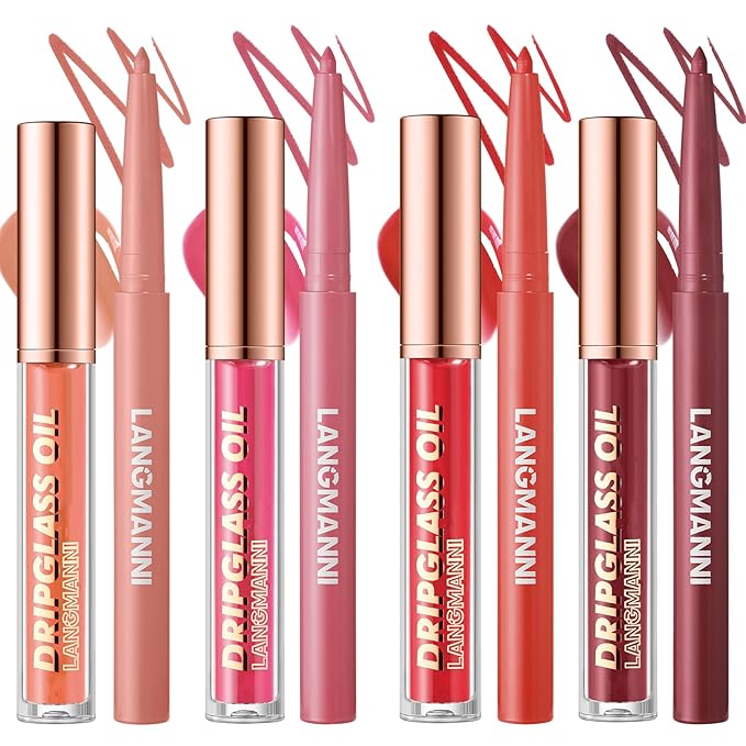 Jolilab Matte Lip Liner Lip Oil Set, Lip Makeup Set Natural Smooth Long-Lasting And Hydrating Beauty Daily Cosmetics Gift for Girls Easy-to-Use(9pcs)