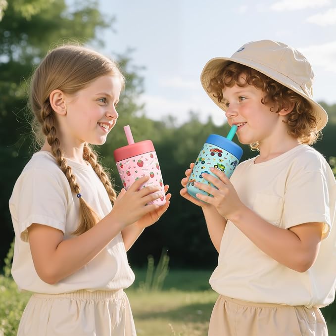 Fimibuke Kids & Toddler Cups Spill Proof, 12 OZ Capybara Insulated Sippy Cups for Toddlers Boys Girls, Toddler Straw Tumbler, Stainless Steel Kids Water Bottle with Twist Lids & Silicone Straw, 2 Pack