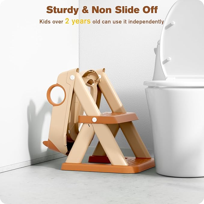Potty Training Seat, Upgrade Toddler Toilet Seat for Kids Boys Girls, 2 in 1 Potty Training Toilet for Kids, Splash Guard Anti-Slip Pad Step Stool（Brown）