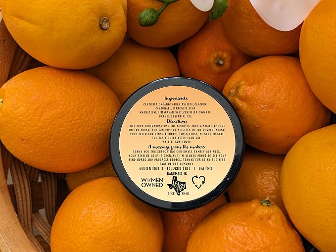 Zero Waste Paper Bag Kid Safe Orange Organic Vegan Fluoride Free Remineralizing Tooth Powder - Ships Without Any Plastic