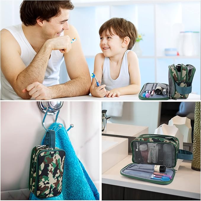 Kids Toiletry Bag for Boys, Travel Toiletry Bag for Little Young Boys Waterproof Hanging Wash Bag Toddler Traveling Toiletries, Dinosaur Camo