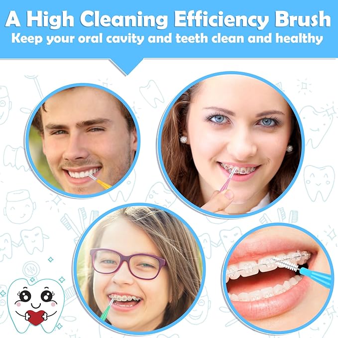 120Pcs Interdental Brushes 3 Sizes, 360° Bendable Soft Bristles Braces Brush Dental Brushes Between Teeth Gum Interdental Brushes for Gum Braces Oral Teeth Cleaning Tool