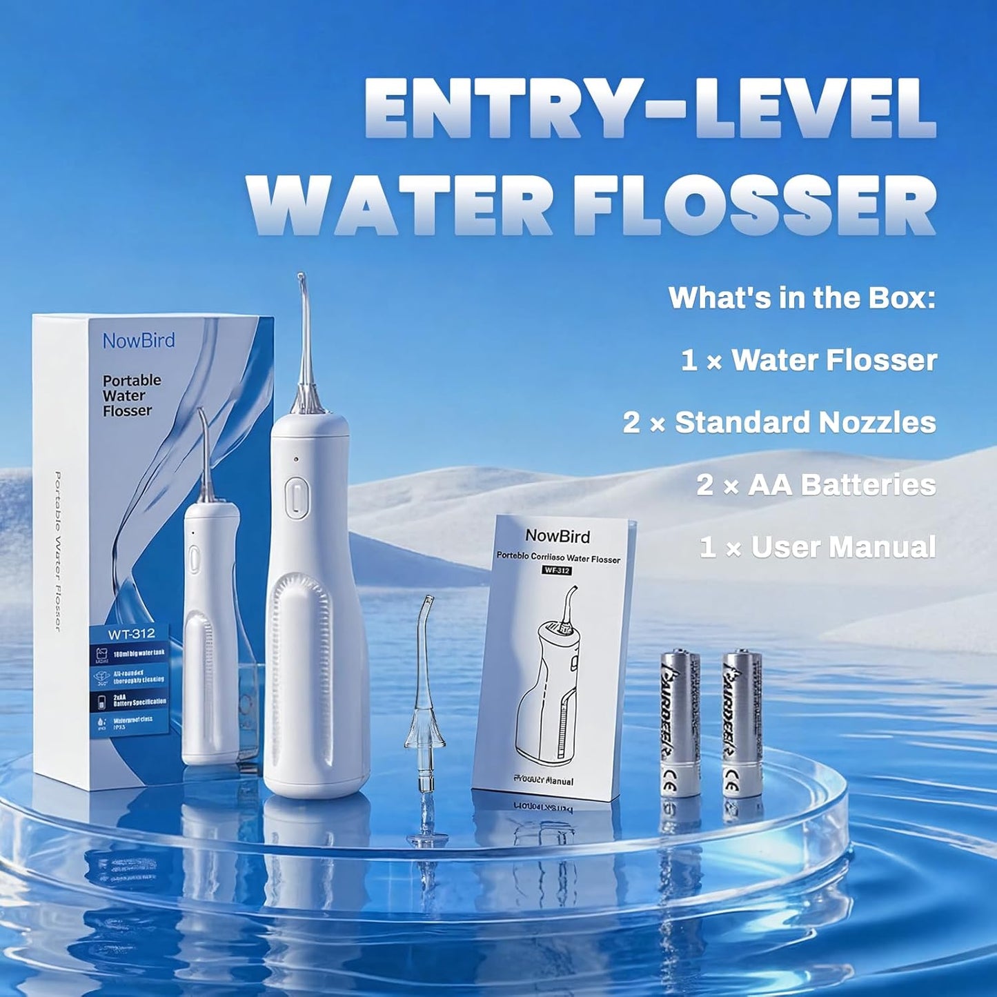 Water Dental Flosser Teeth Pick: Portable Oral Irrigator, 3 Modes Cordless Water flosser,Battery Operated, IPX5 Waterproof Flossing Machine for Teeth Cleaning for Travel Home - White