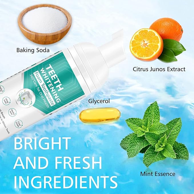 Teeth Whitening Toothpaste with Fluoride, Ultra-fine Mousse Foam for Deep Cleaning Gums, Stain Removal, 3 Fresh Flavors