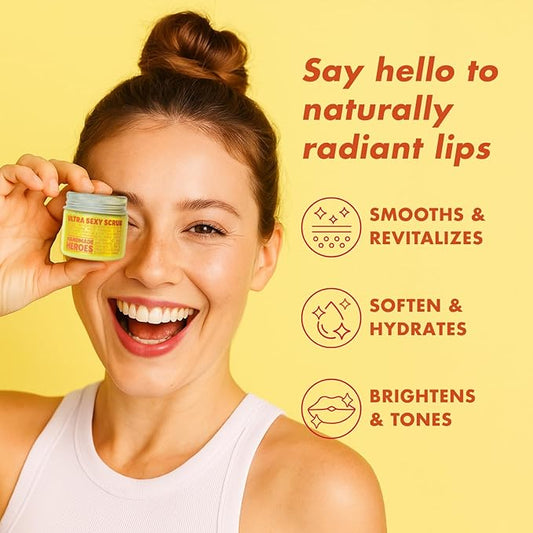 Handmade Heroes Turmeric Lip Scrub with Vitamin C – 100% Natural Vegan Exfoliant for Dark Dry Chapped Lips – Deep Conditioning Sugar Polish 1oz