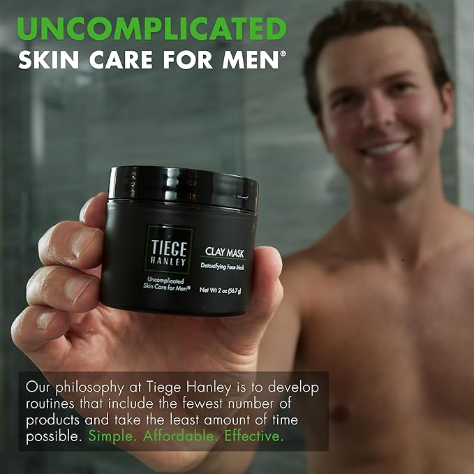 Tiege Hanley Detoxifying Facial Clay Mask for Men, Deep Pore Cleansing Charcoal Face Mask With Natural Kaolin Clay and Aloe, Absorbs Oil & Reduces Appearance of Pores, Men’s Skin Care, 2 Oz, 2 Pack