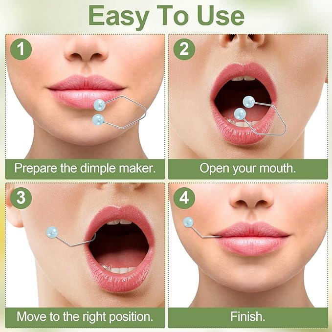 2pcs Natural Dimple Maker for Cheeks, Blue Facial Muscle Dimple Trainer Shaper Exerciser Tools for Beautiful Smile