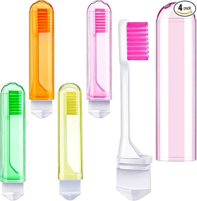 Patelai 4 Pieces Travel Toothbrush Set, Soft Bristle Mini Foldable Tooth Brush with Case, Individually Wrapped Small Portable Travel Size Toiletries Stuff for Camping (Candy Color)