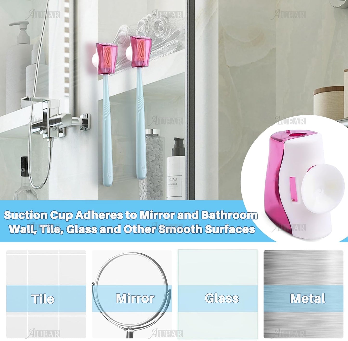 AUEAR, 3 Pack Toothbrush Head Covers with Suction Cup Anti Dust Wall Mirror Toothbrushes Holder Protective Case for Bathroom Home Travel Outdoor & Camping