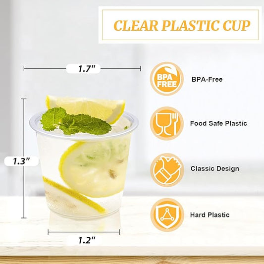 1000 Pack 1 oz Plastic Cups, Clear Disposable Plastic Cups Bulk, Small Medicine Cup 1 Ounce, Condiment Cup for Sauce, Sample Tasting, Wine Tasting,Food Samples