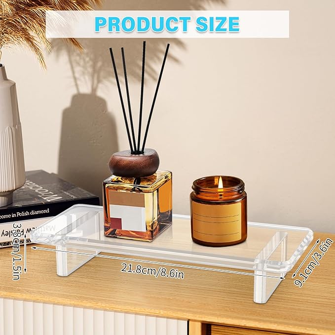 2Pack Acrylic Counter Tray Organizer. Multi-Purpose Kitchen & Bathroom Sink Tray Decor for Soap, Perfume, Vanity, Candles, Plants - Countertop Holder, Space-Saving Modern Home Décor （Small ）