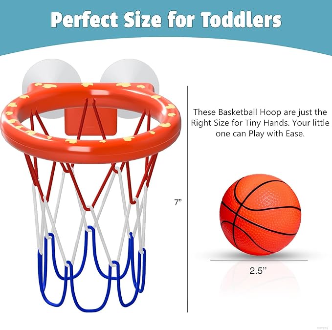 Bath Toys – Bathtub Basketball Hoop for Toddlers and Kids, Mold-Free Shower Toy with 4 No-Hole Balls, Fun Bathtub Toys for Boys and Girls