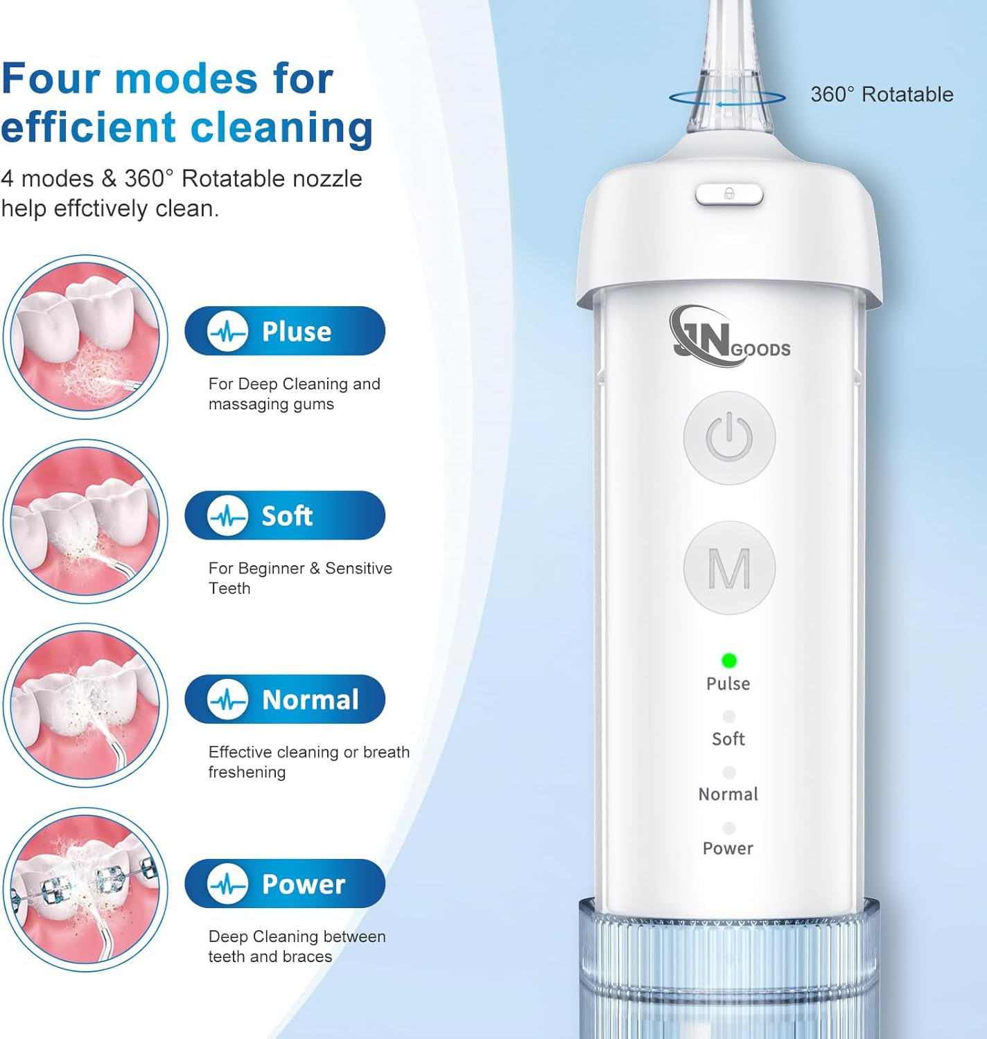 Mini Cordless Portable Water Flosser Oral Irrigator Water Teeth Cleaner Pick, Telescopic Water Tank, 4 Modes & IPX7 Waterproof, Home & Travel Water Flossers for Teeth, Braces Bridges Care.