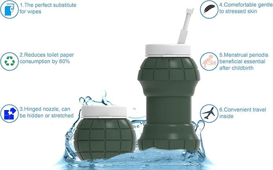 2Clean Portable Bidet - Collapsible & Expandable 550ml | Peri Bottle for Women, Travel Handheld Bidet, Camping Bottle
