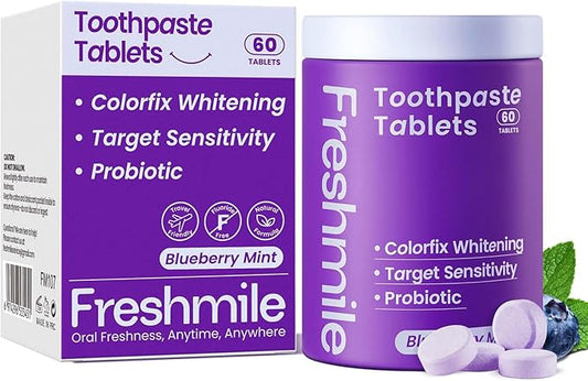Whitening Toothpaste Tablets with Nano-Hydroxyapatite (NHA) Purple Toothpaste for Teeth Whitening Fluoride-Free, for Sensitive Teeth & Gums, Travel-Friendly Tabs (60 Count)