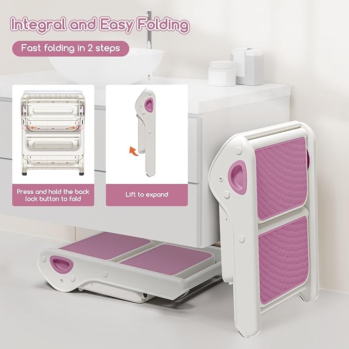 Foldable Toddler Step Stool for Bathroom Sink - 2-Step Kids Stool for Potty Training, Kitchen Counter & Bedroom, Sturdy Non-Slip Child Safety Stool Helper