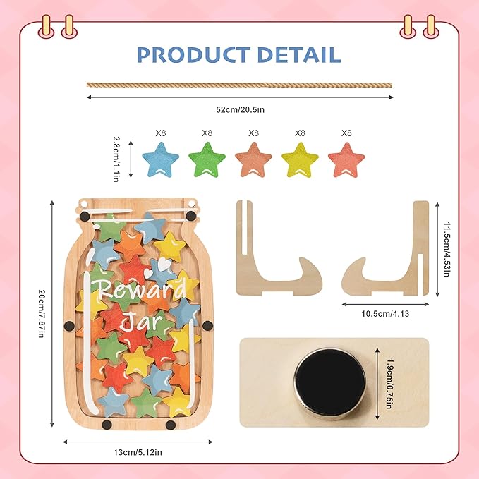 Personalized Stars Reward Jar Magnetic Reward Jar, Classroom Reward Jar for Kids, Jar Reward System Behavior Chart for Kids Incentive Chart for Classroom (Star)