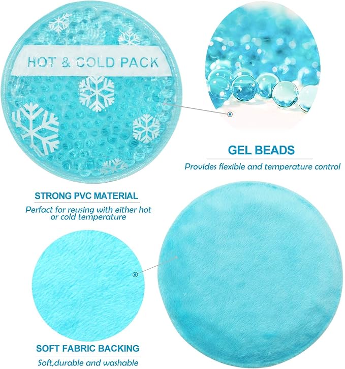 OLESILK Small Hot Cold 6 Packs, Reusable Round Gel Beads Ice Pack with Cloth Backing, Hot and Cold Therapy for Breastfeed Injury, Kids Pain Relief, Headache, Tired Eyes, Wisdom Teeth, Sinus Relief