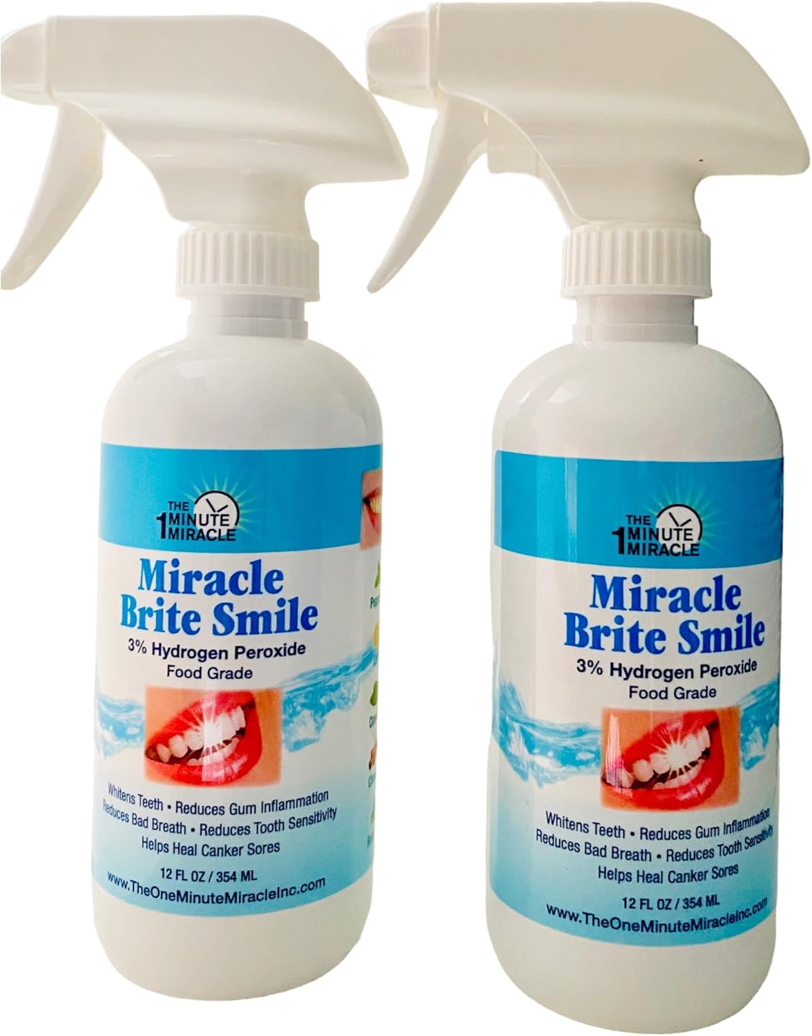 Miracle Brite Smile Mouthwash - Teeth whitening, Breath freshening, Removing Bad Breaths & Tooth Sensitivity with The Power of 3% Hydrogen Peroxide and Organic Essential Oils.