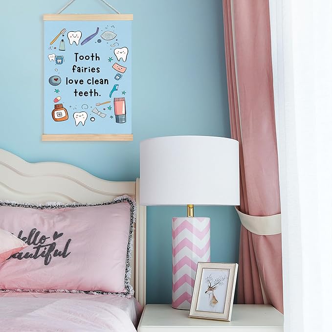 FDHSPAAM Funny Dental Wall Art Decor, Dental Office Decor, Dentist Gifts, Tooth Fairies Love Clean Teeth Cute Oral Hygiene Wall Art Posters for Hospital Doctor Office, 12x16 Inch