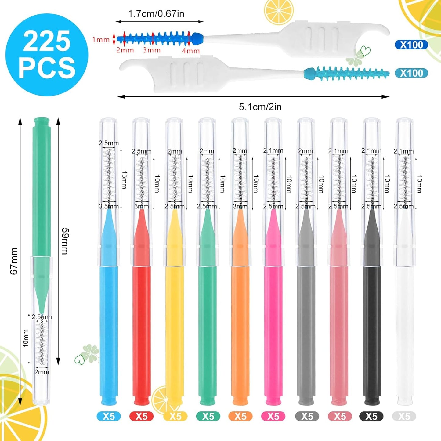 255 Pieces Braces Flossers for Braces, Interdental Brush Soft Dental Floss Picks Braces Cleaning Kit Toothpick Dental Brush Braces Teeth Flossers Brushes for Tooth Cleaner(Multiple Sizes)