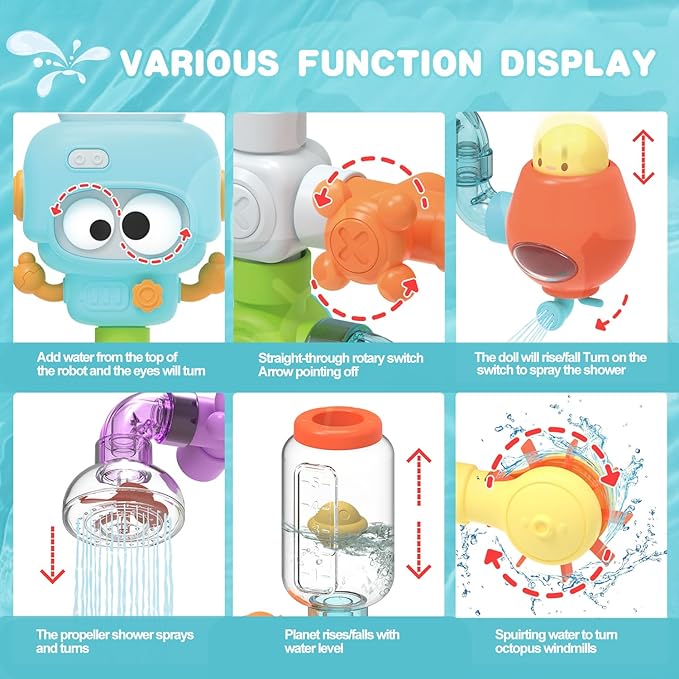 Bath Toys for Kids Ages 3-8, STEM 21 Pack | DIY Water Pipe Assembly Kit with Storage Bag | Educational Bath Toys for Toddler 3-5 |Toddler Bath Toy with Interactive Features for Cognitive Development