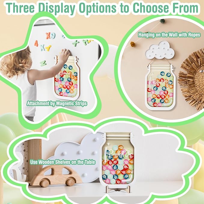 Herda Personalized Reward Jars for Kids- Classroom Behavior & Home Behavior Training Kit for Classroom/Potty/Chores, Teacher/Parent Incentive Tools Jar(42Pcs Thumbs-Up & 420Holographic Star Stickers)