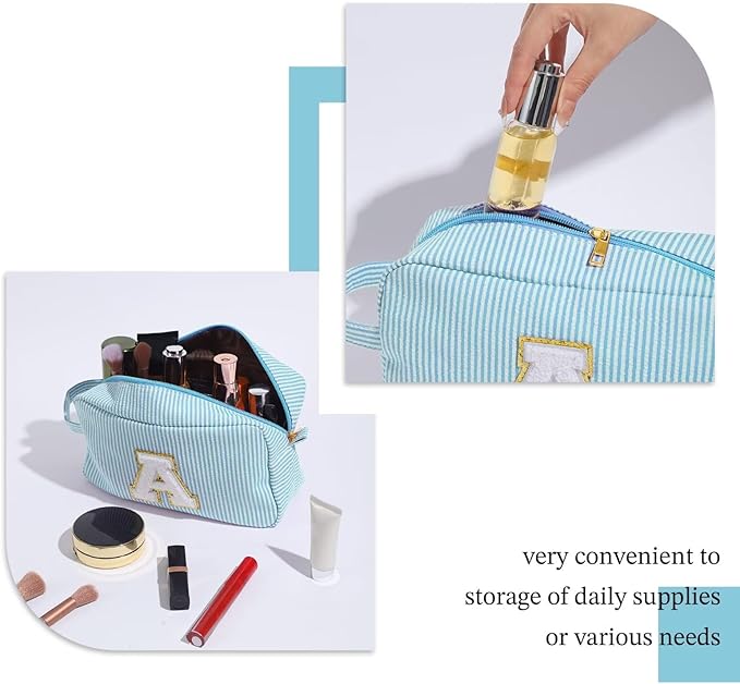 YOOLIFE Travel Makeup Cosmetic Bag - Personalized Monogram Cute Blue Initial Makeup Bags Cosmetic Toiletry Bag Pouch Make Up Case for Women Her Mom Friend Sister Teacher, Birthday Gifts for Women V