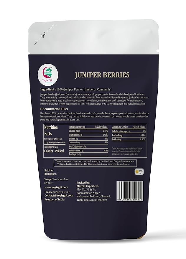 Juniper Berries 4 oz – juniper berries whole for Cooking, Spice Blends, Pickling & Herbal Uses – Bold, Aromatic Flavor – 100% Natural & Pure – By Yogi’s Gift®