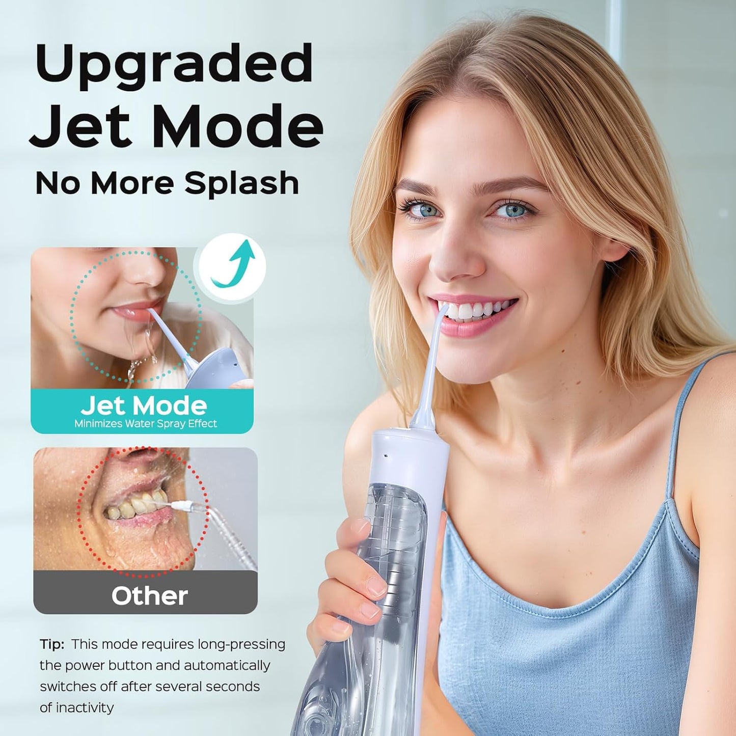 COSLUS Portable Water Flosser for Teeth: 4 Modes & 5 Intensity Levels Professional Electric Dental Pick for Sensitive Gums, Braces & Orthodontic - Cordless for Travel Use, for Adults, BPA-Free, Blue