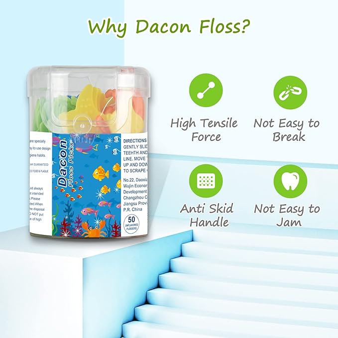 Kids Flossers, Kids Dental Floss Picks Without Fluoride, Unflavored, 4 Colors Ocean Animals Shaped Makes Flossing Fun, 50 Count (Pack of 2)