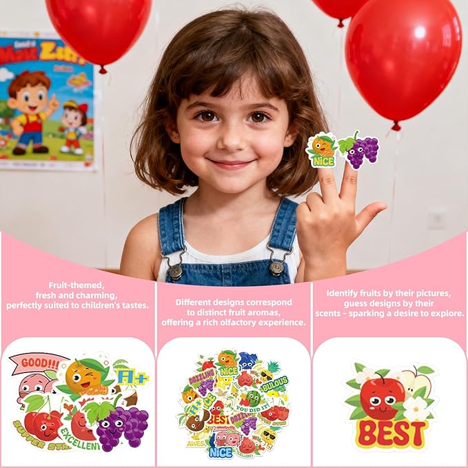 Scratch and Sniff Stickers - 60pcs Kids Classroom Sniff Reward Stickers 12 Fruit Designs Incentives Sticker for Student Classroom Chart Students Awards