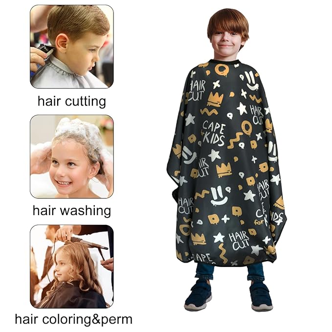 Barber Cape for Kids, Hair Cutting Cape, Professional Salon Hairdressing Cape for boys, Waterproof & Light Weight & Machine Washable - 39”× 51”（Crown Pattern）