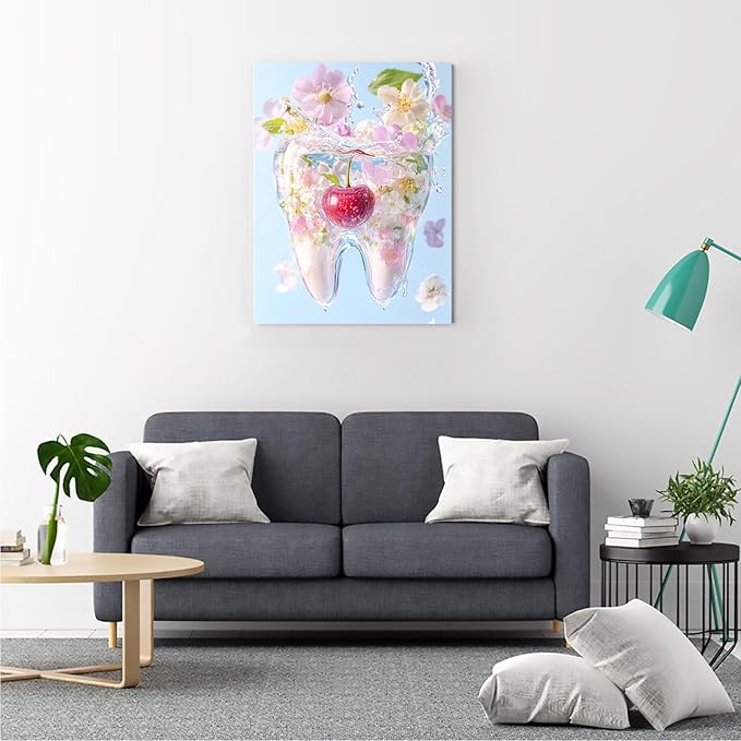 SchindlerBang Dynamic Water Tooth Art,Splashing Molar Design,Energetic Decor for Modern Homes,Creative Offices,and Canvas Art Spaces 8x12inch Ready to Hang