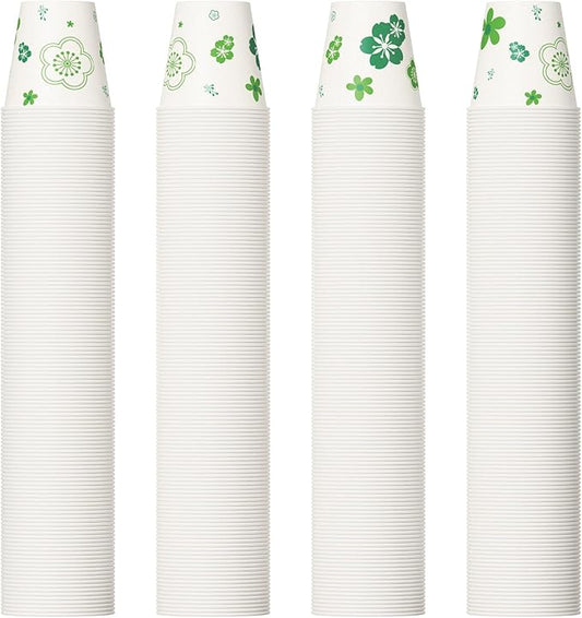 [600 Pack] Paper Cups, 3oz Disposable Bathroom Cups, Mouthwash Cups, Cold Disposable Drinking Cup for Party, Picnic, BBQ, Travel, and Event, Green Floral