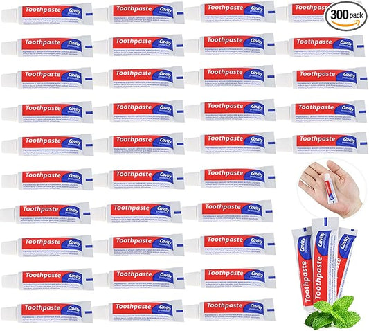 300 Tubes Bulk Travel Size Toothpaste, 0.176 oz Extra Small Mint Mini Disposable Toothpaste for Hotel, Guests, Homeless, Charity