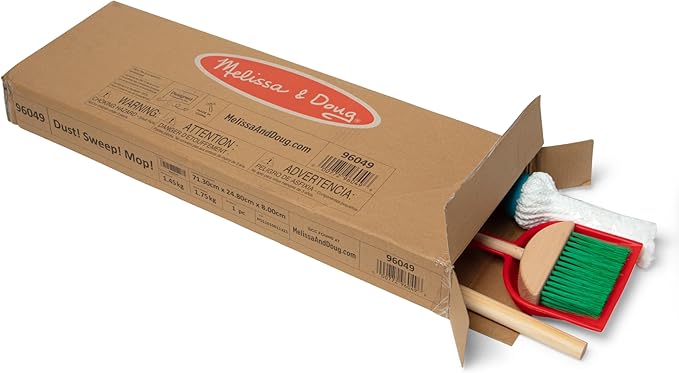 Melissa & Doug Dust Sweep Mop 6-Piece Pretend Play Set, Toddler Toy Cleaning, Pretend Play Home Cleaning, Kids Broom and Mop Set for Ages 3+