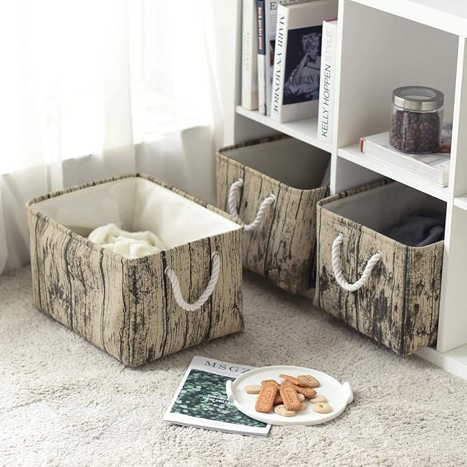TcaFmac Fabric Storage Basket, Decorative Canvas Storage Bins Baskets for Gifts Empty Tree Stump