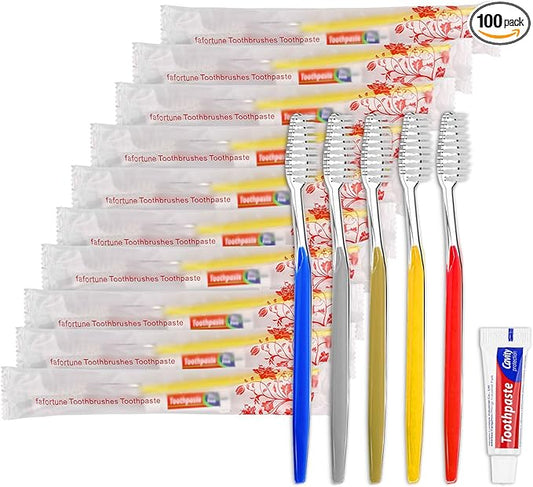 100pcs Disposable Toothbrushes with Toothpaste (5 Colors)