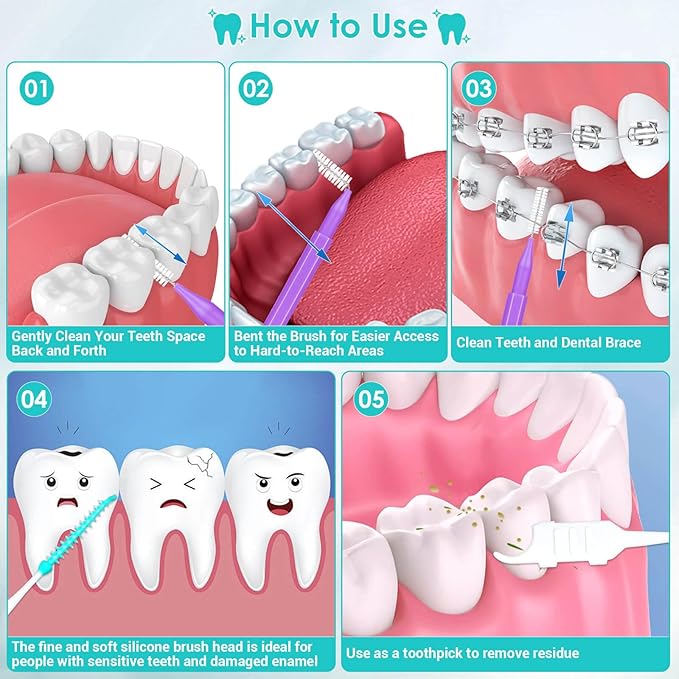 Lezmarket 300PCS Interdental Brushes for Braces, Soft and Bendable Dental Brush for Orthodontic Braces, Braces Cleaner Brush Tooth Pick Teeth Flossers Brushes for Teeth (Purple)